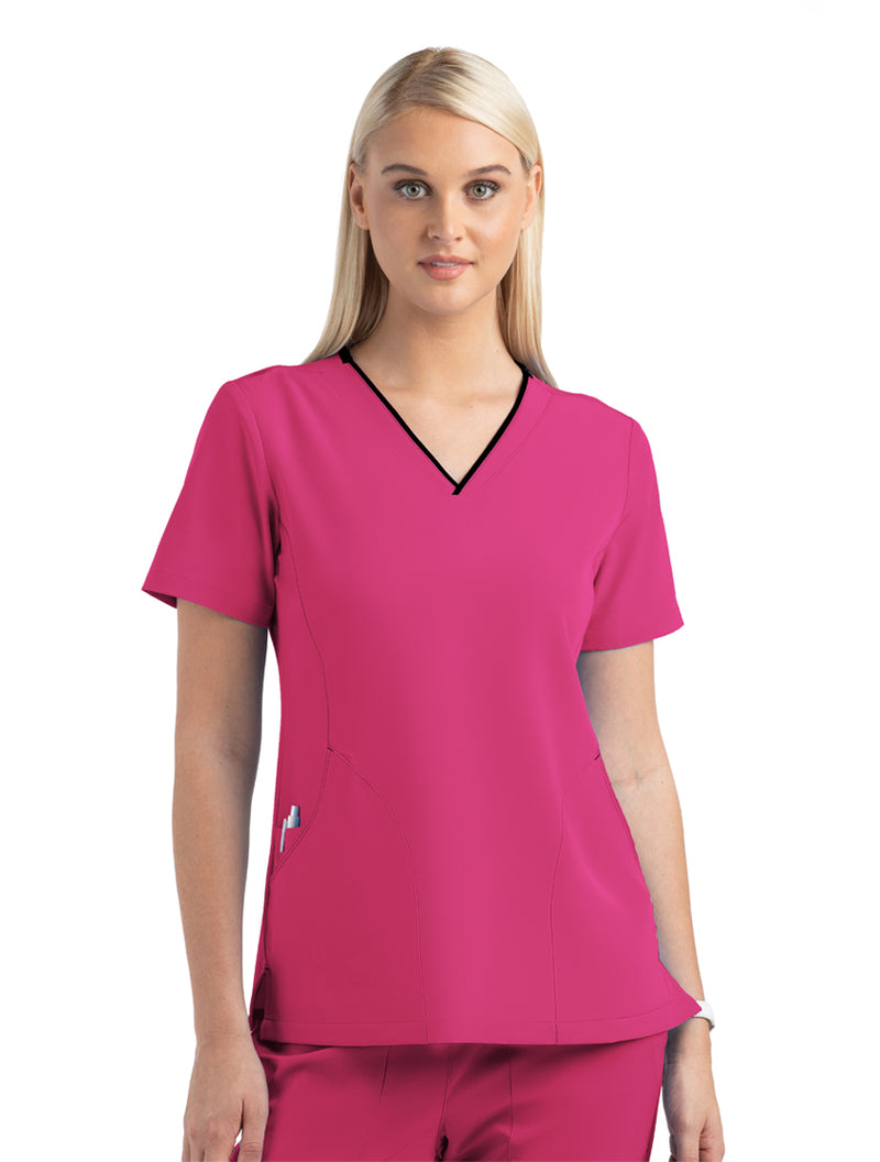 Women's Knitted Panel Mock Wrap Top Hot Pink
