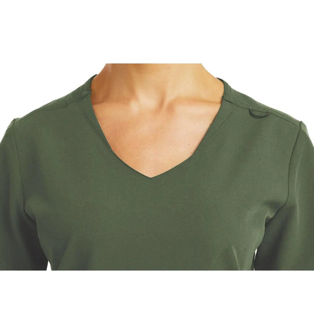  Women's Knit V-neck Top Olive neckline