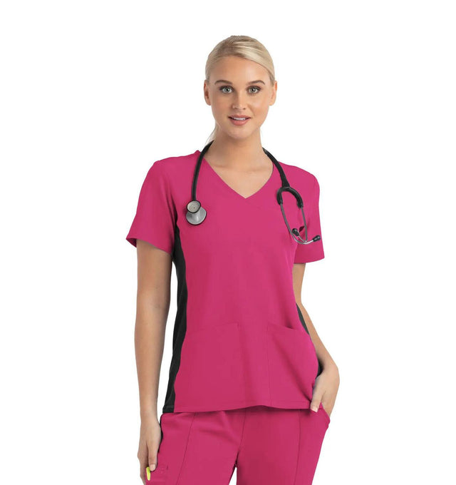 Women's Knitted Panel Mock Wrap Top Hot Pink