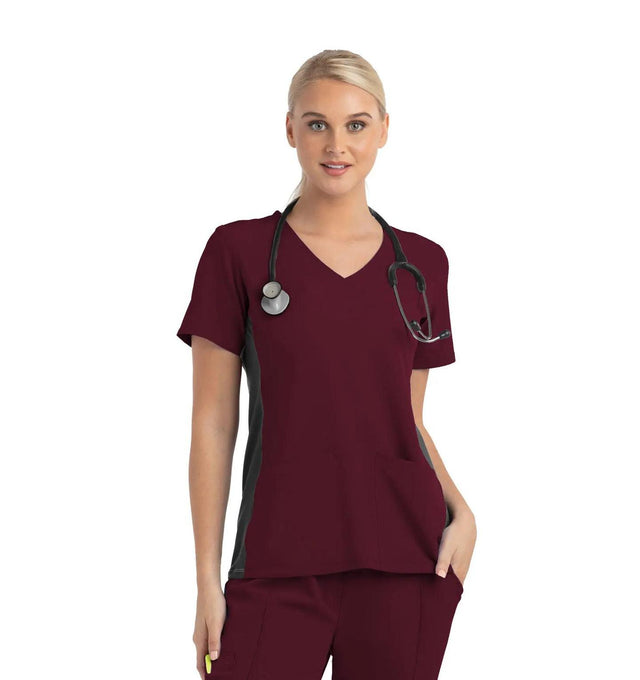 Women's Knitted Panel Mock Wrap Wine