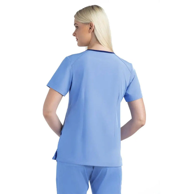 Women's Knitted Panel Mock Wrap Top Ceil Blue Back