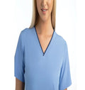 Women's Knitted Panel Mock Wrap Top Ceil Blue Neckline