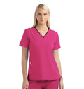 Women's Knitted Panel Mock Wrap Top Hot Pink