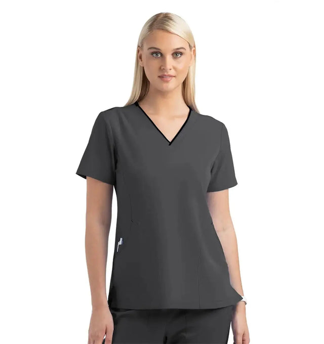 Women's Knitted Panel Mock Wrap Top Pewter