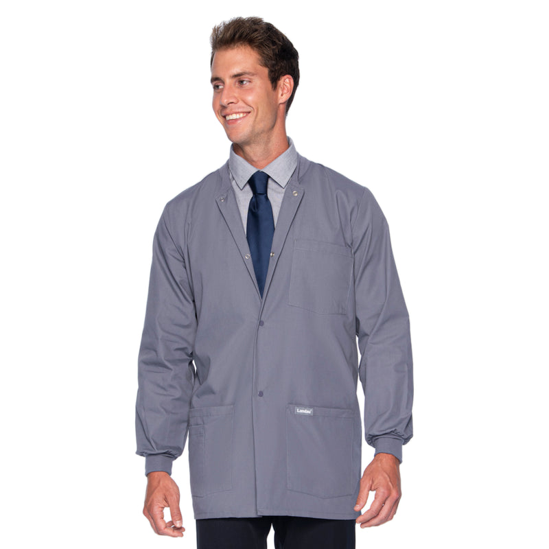Landau Essentials Men's Warm-Up Scrub Jacket 7551 -Steel Grey-frontview