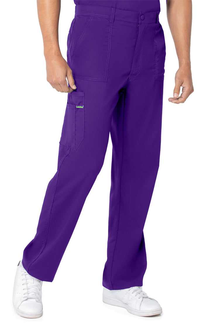 Landau ProFlex Men's Straight-Leg Cargo Scrub Pants 2103 -Grape-Frontview