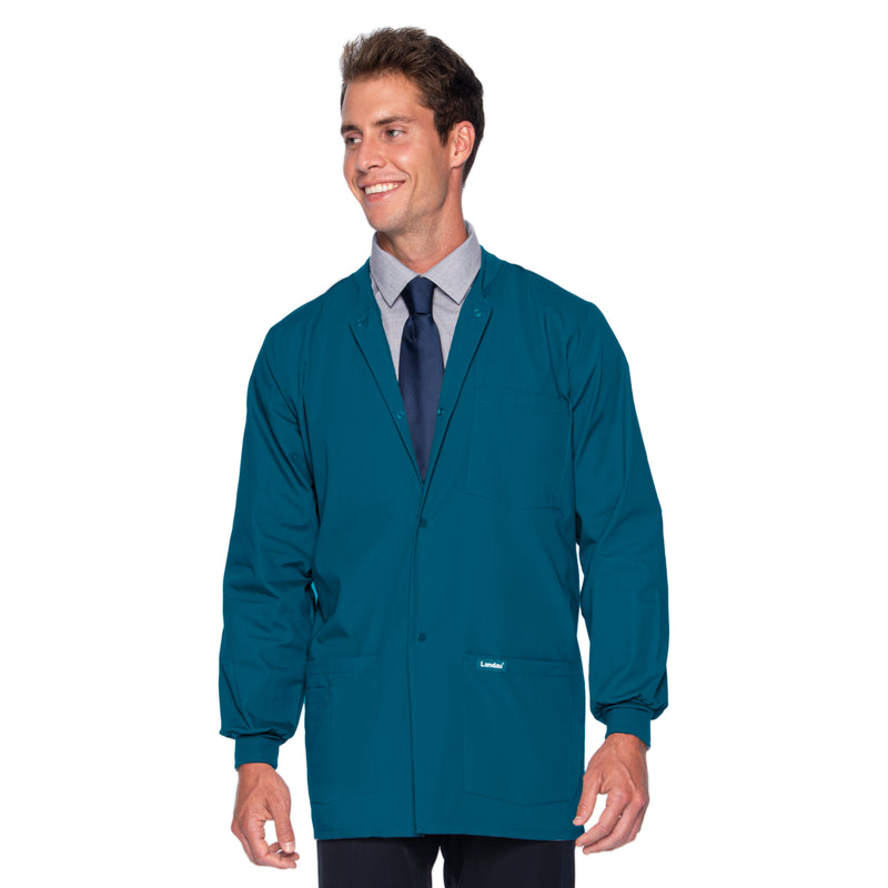 Landau Essentials Men's Warm-Up Scrub Jacket 7551 -Caribbean Blue-frontview