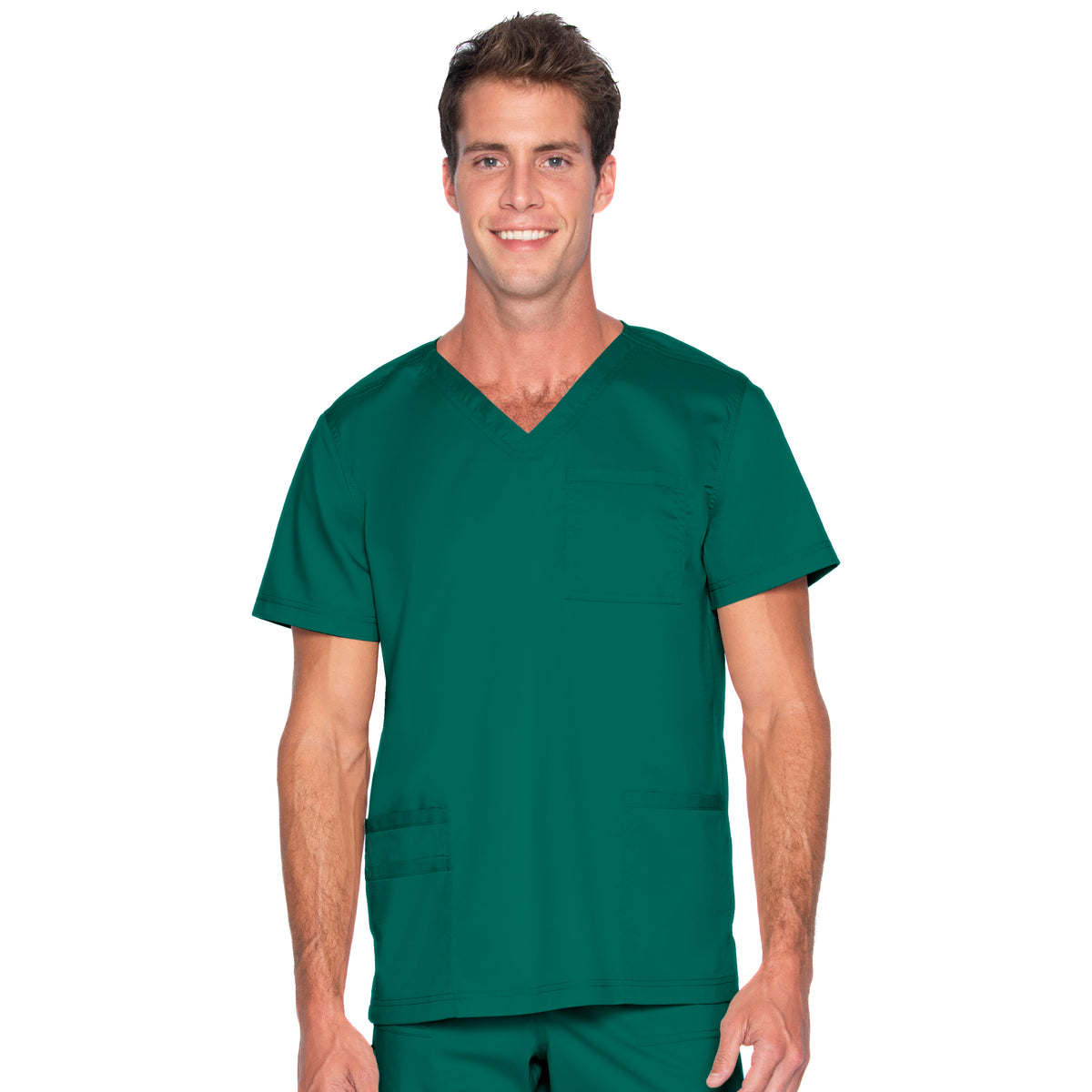 Landau ProFlex Men's 4-Pocket V-Neck Scrub Top 4253 -Hunter-frontview