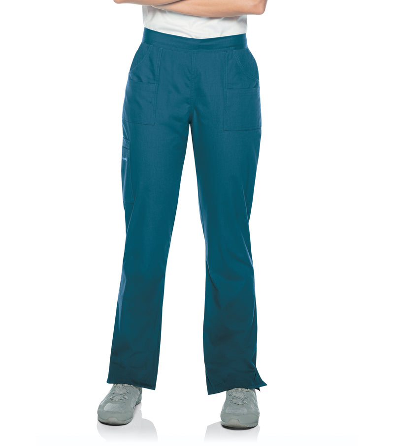 Landau Essentials Women's Straight-Leg Cargo Scrub Pants 8380 -Caribbean Blue-Frontview