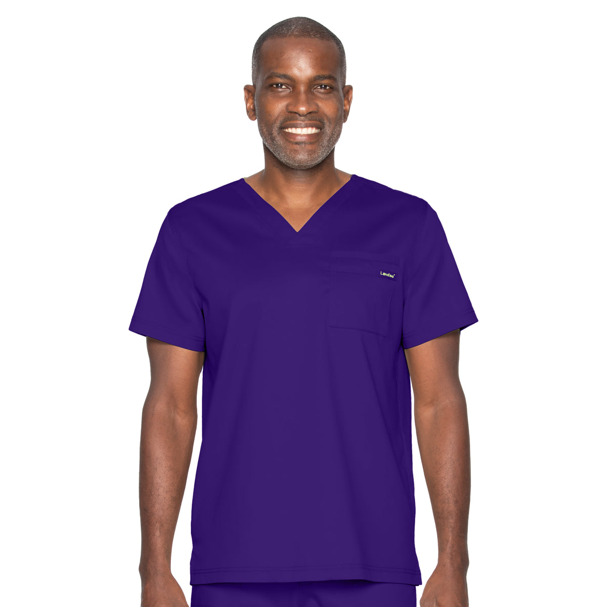 Landau ProFlex Men's 2-Pocket V-Neck Scrub Top 4259 -Grape-Frontview