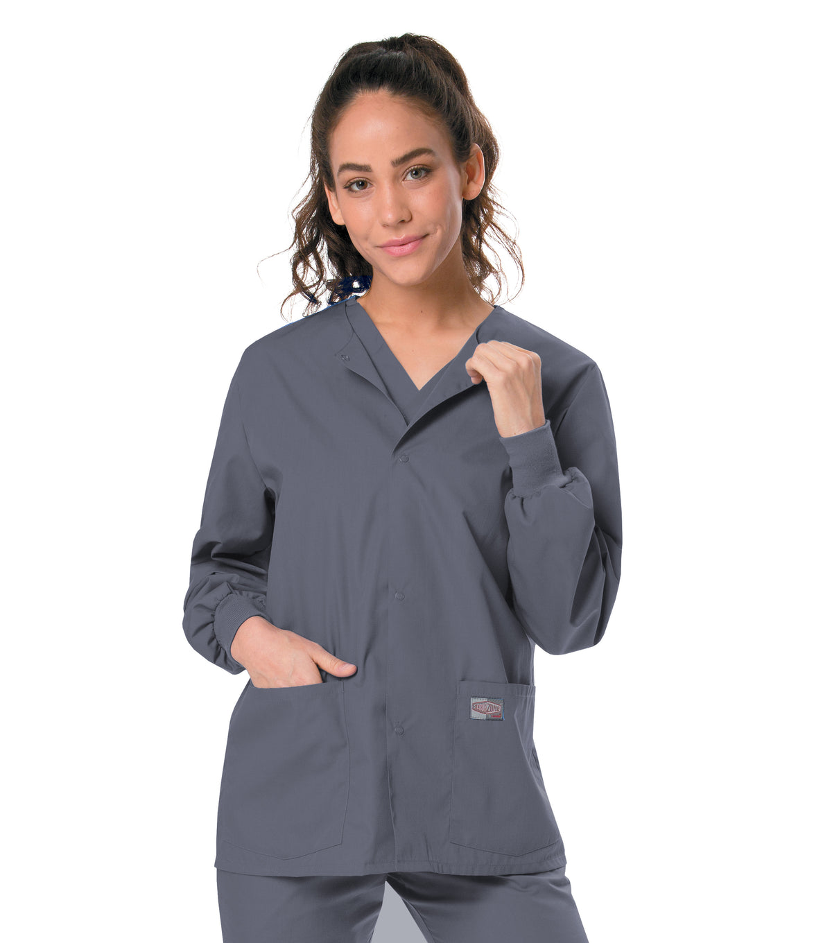 Landau Scrub Zone Unisex Warm-Up Scrub Jacket 75231 -Steel Grey-frontview