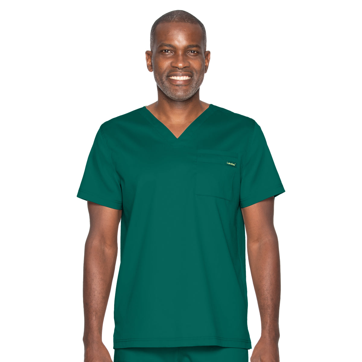 Landau ProFlex Men's 2-Pocket V-Neck Scrub Top 4259 -Hunter-Frontview