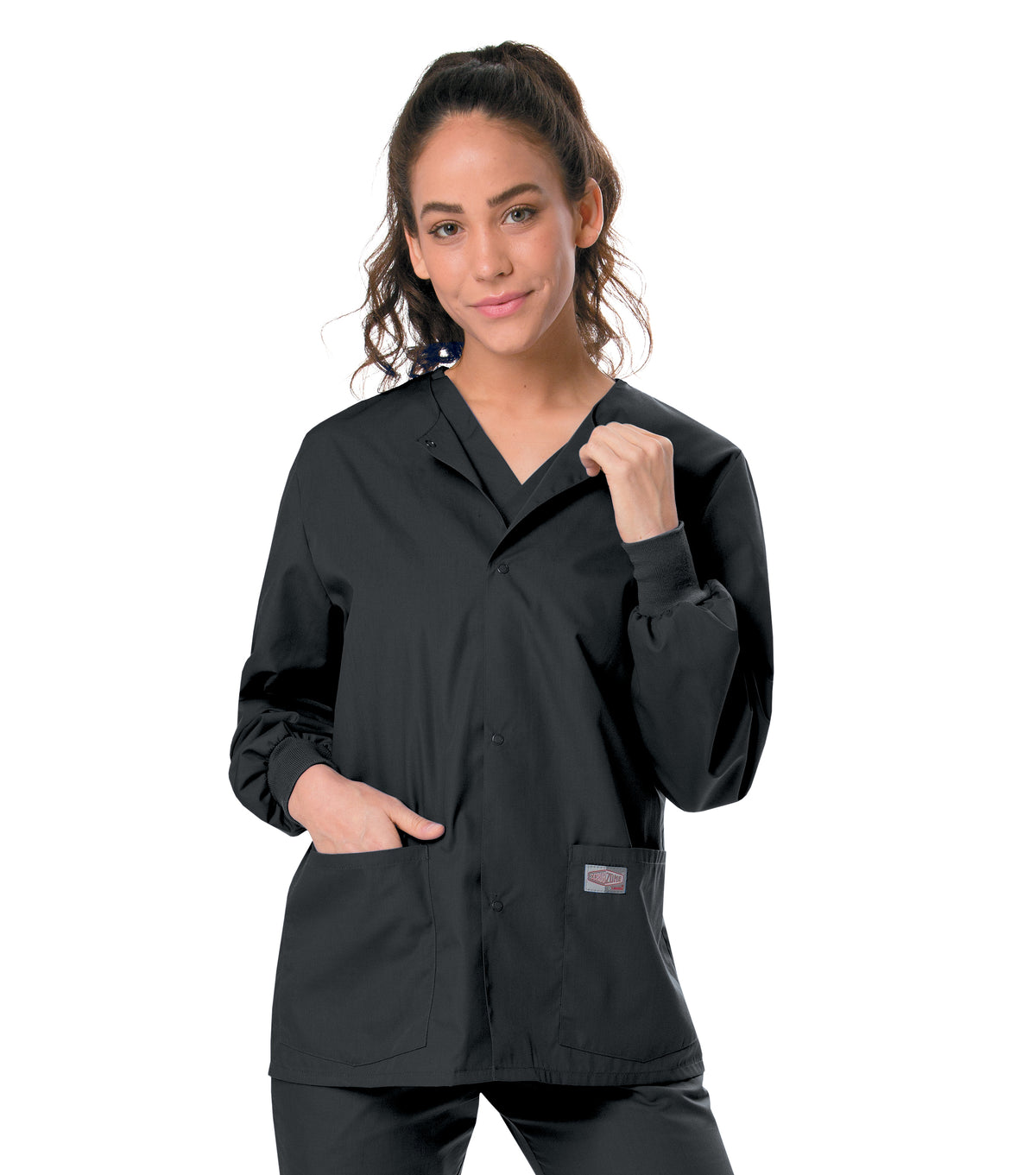 Landau Scrub Zone Unisex Warm-Up Scrub Jacket 75231 -Black-frontview