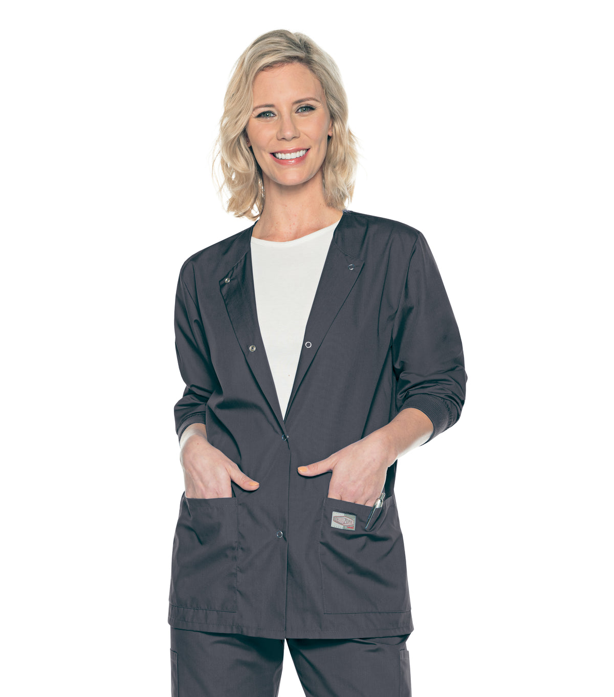 Landau ProFlex Women's Warm-Up Scrub Jacket 70227 -Graphite-frontview