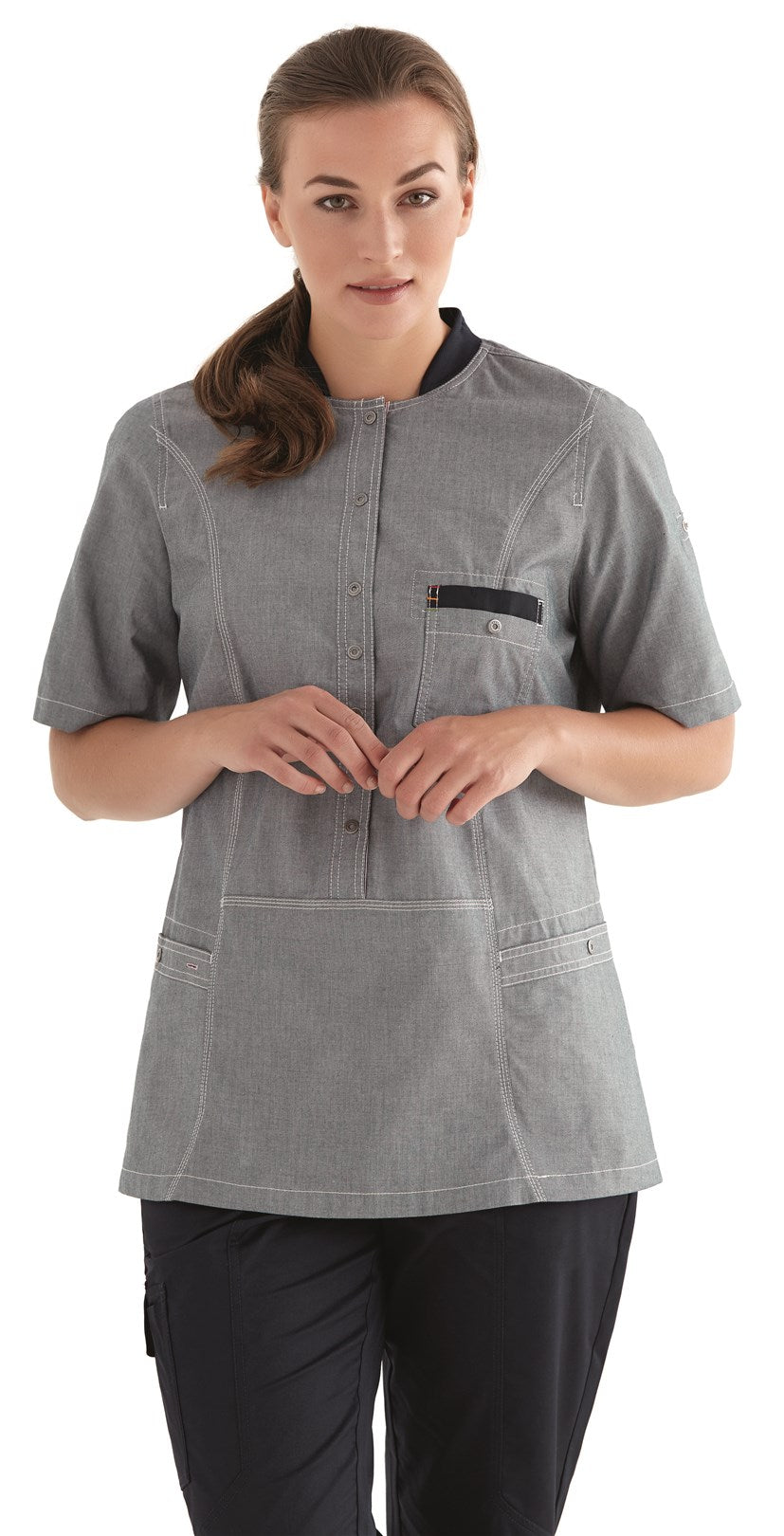 Kentaur Ladies Half Smock Top Soft Stand Up Collar Lifestyle