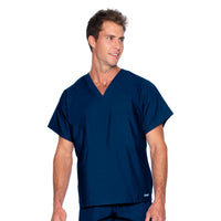 Landau Essentials Unisex 1-Pocket V-Neck Scrub Top 7502 -Navy-Frontview