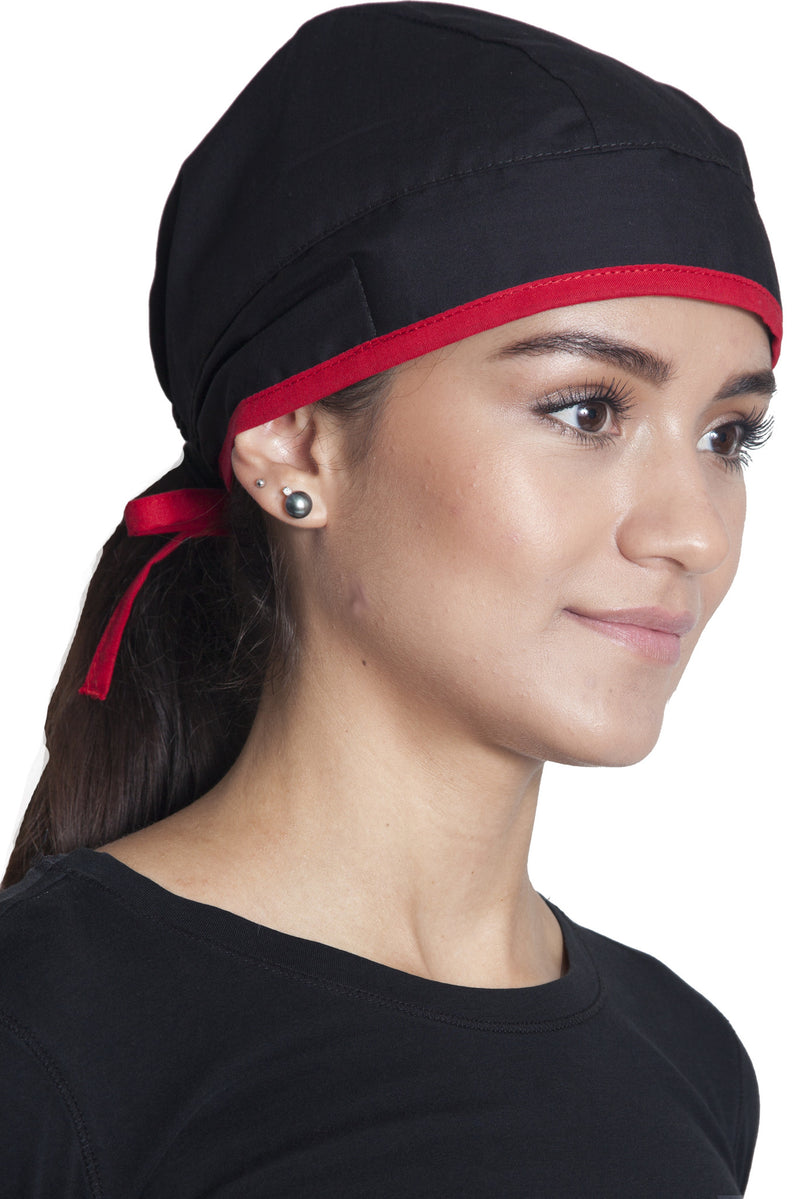 Fiumara Apparel Fitted Surgical Cap with Ties Main Black with Red Ties