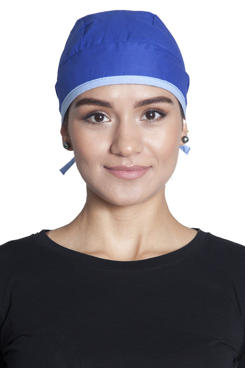 Fiumara Apparel Fitted Surgical Cap Royal Blue with Sky Blue Ties Front