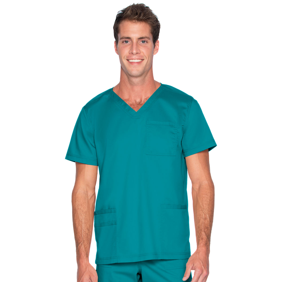 Landau ProFlex Men's 4-Pocket V-Neck Scrub Top 4253 -Teal-frontview