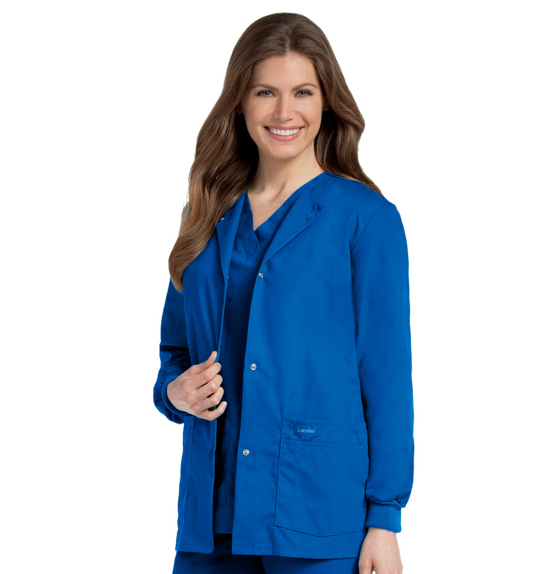 Landau Essentials Women's Warm-Up Scrub Jacket 7525 -Galaxy Blue-Frontview