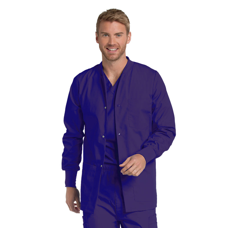 Landau Essentials Men's Warm-Up Scrub Jacket 7551 -Grape-frontview