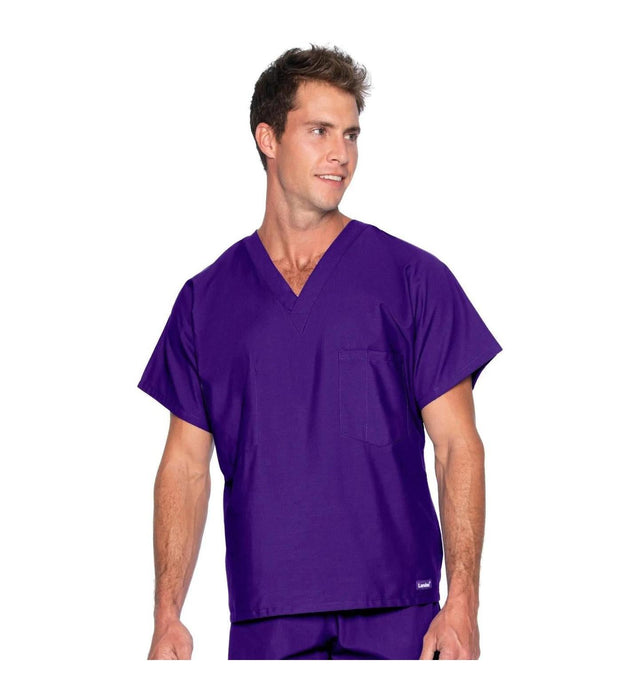 Landau Essentials Unisex 1-Pocket V-Neck Scrub Top 7502 -Grape-Frontview
