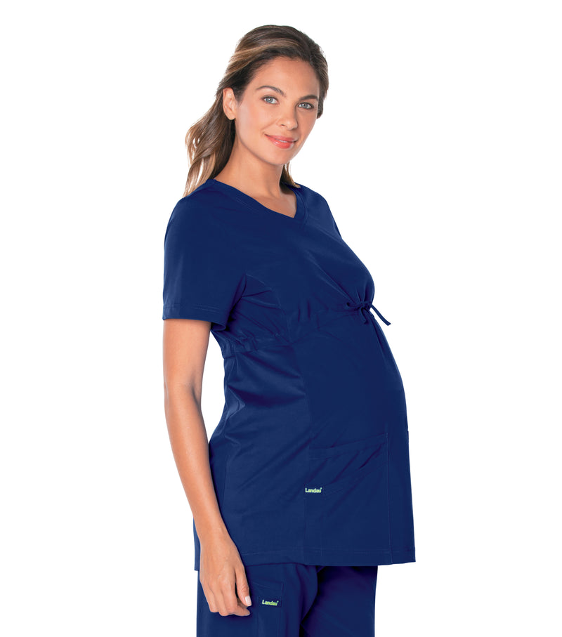 Landau ProFlex Women's 3-Pocket V-Neck Maternity Scrub Top 4399 -True Navy-Frontview