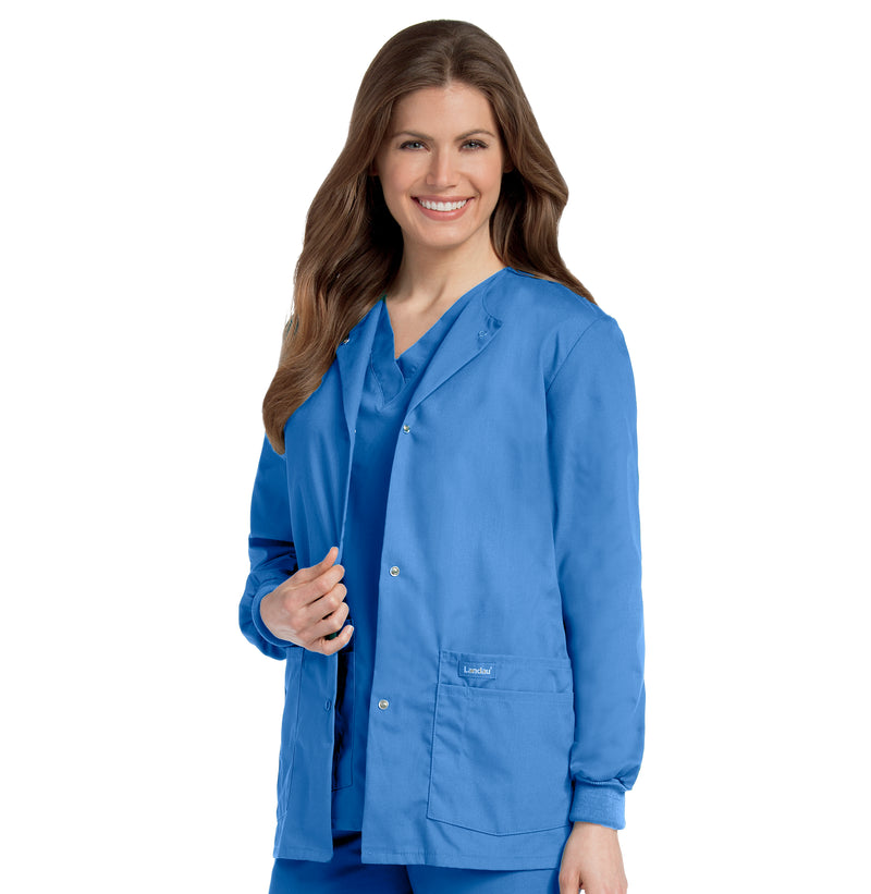 Landau Essentials Women's Warm-Up Scrub Jacket 7525 -Ceil Blue-Frontview