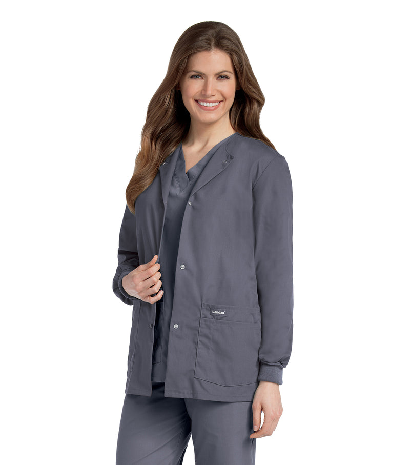 Landau Essentials Women's Warm-Up Scrub Jacket 7525 -Steel Grey-Frontview