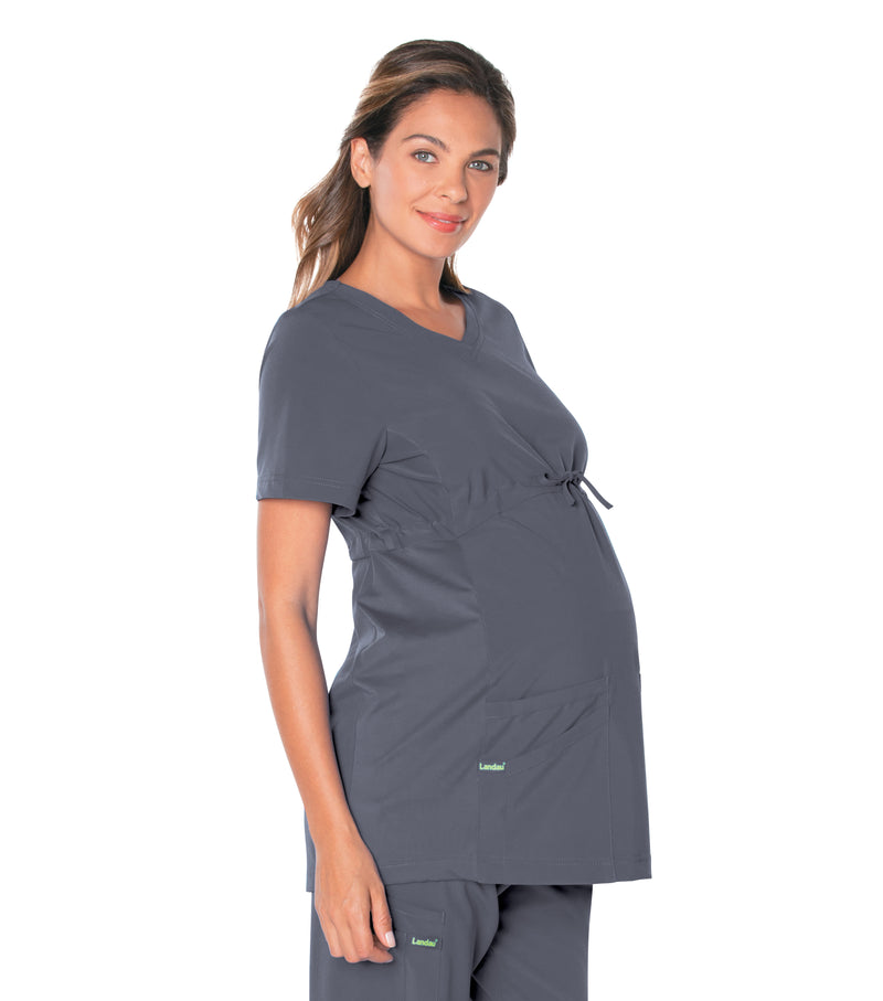 Landau ProFlex Women's 3-Pocket V-Neck Maternity Scrub Top 4399 -Steel-Frontview