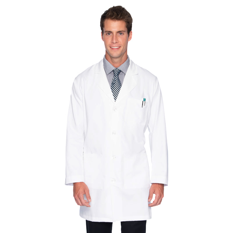 Landau Men's 5-Pocket Full-Length Lab Coat 3124 -White 8 Oz 100% Cotton Twill