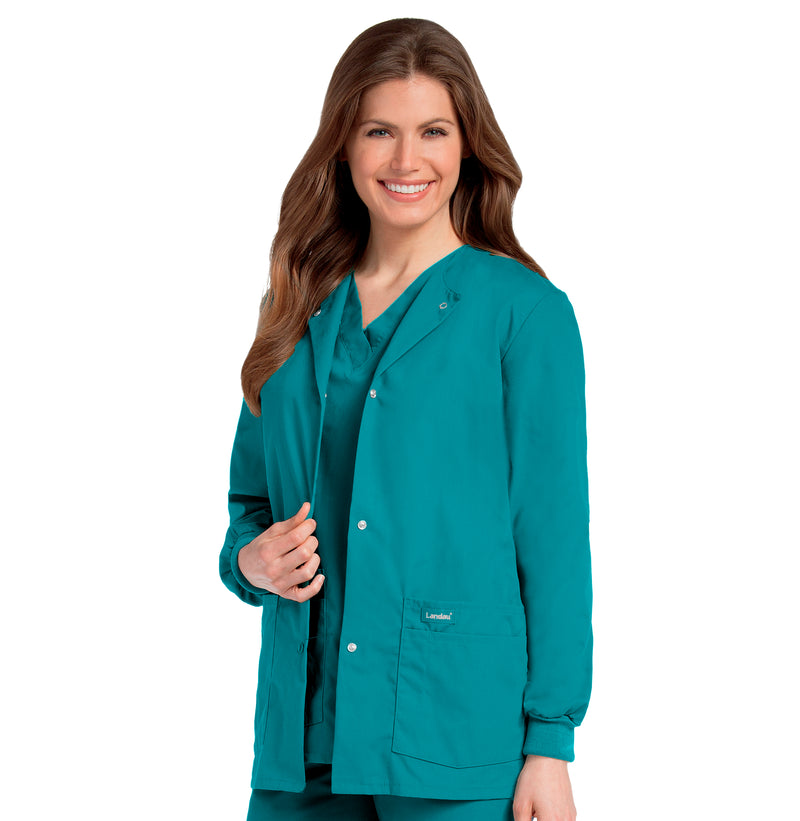 Landau Essentials Women's Warm-Up Scrub Jacket 7525 -Teal-Frontview