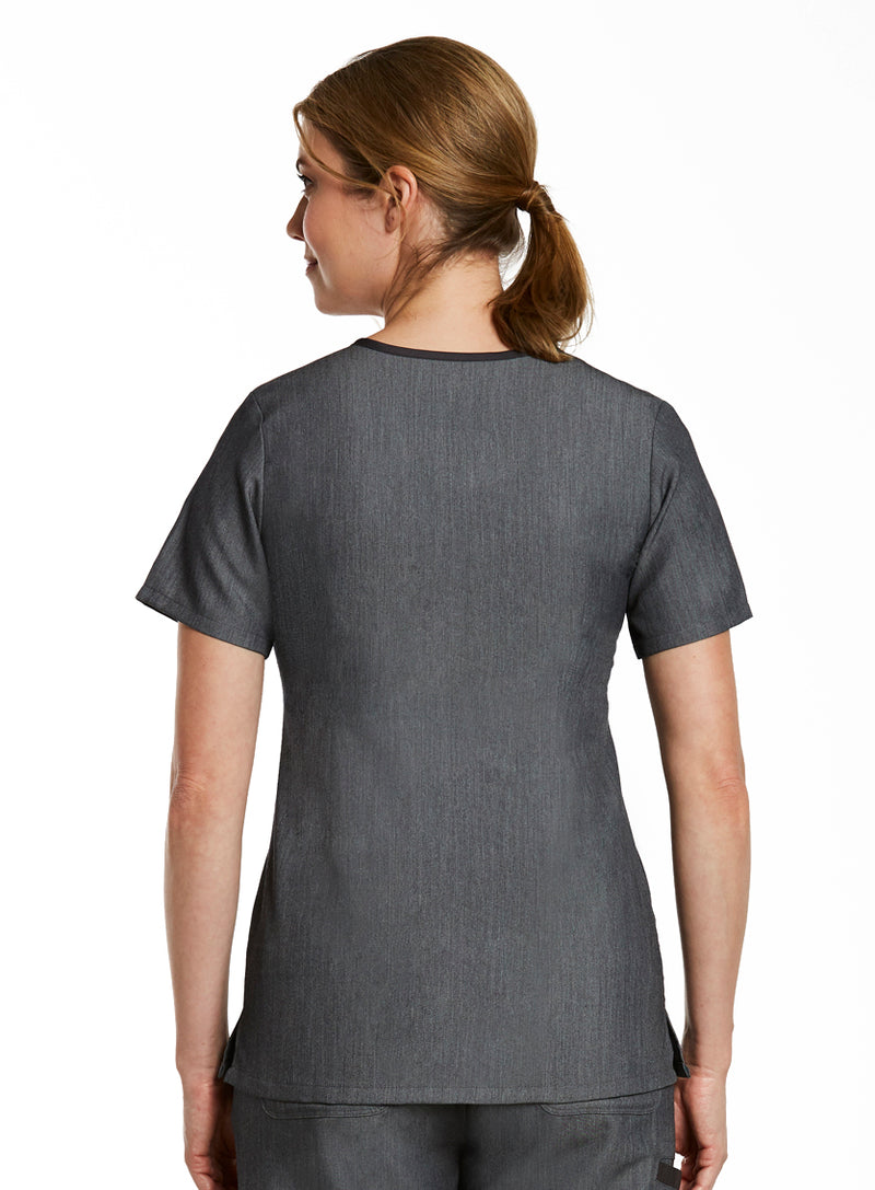  Contrast Double V-Neck Top Heather Grey Back