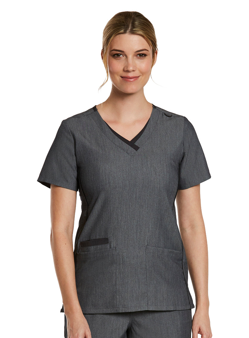  Contrast Double V-Neck Top Heather Grey