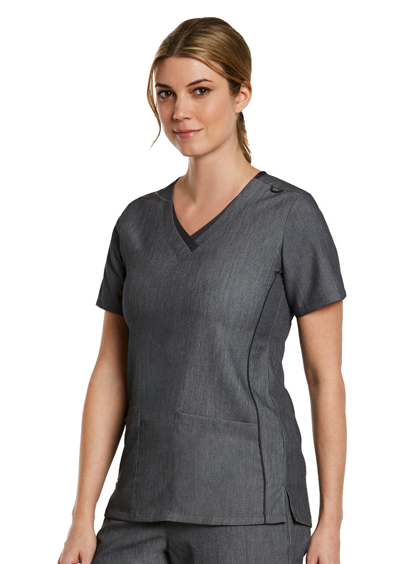  Contrast Double V-Neck Top Heather Grey Sideview