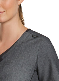  Contrast Double V-Neck Top Heather Grey Shoulder