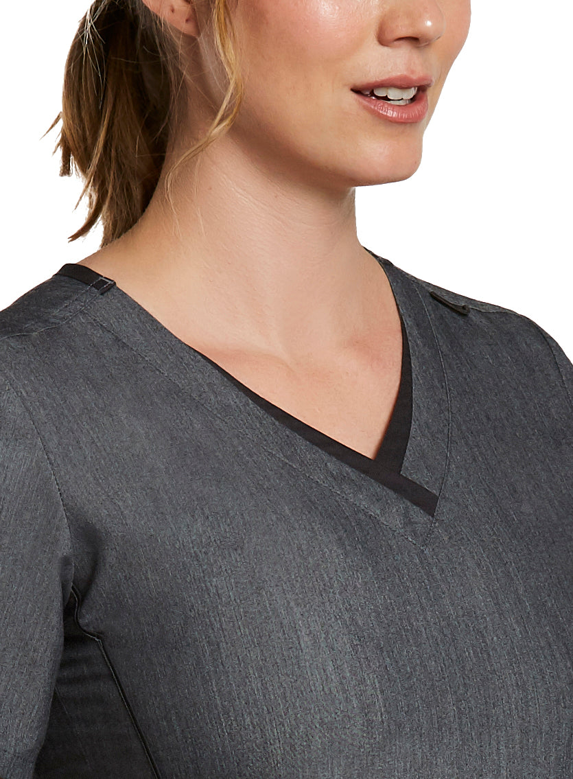  Contrast Double V-Neck Top Heather Grey Neckline