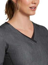  Contrast Double V-Neck Top Heather Grey Neckline