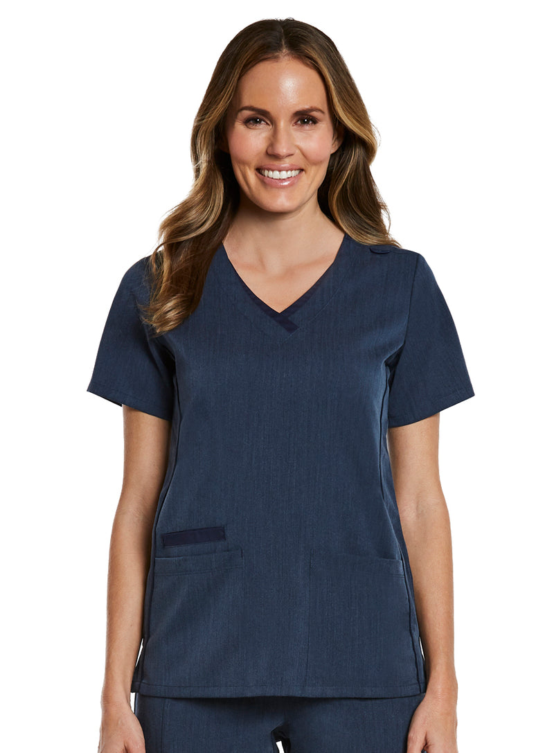 Contrast Double V-Neck Top Heather Navy