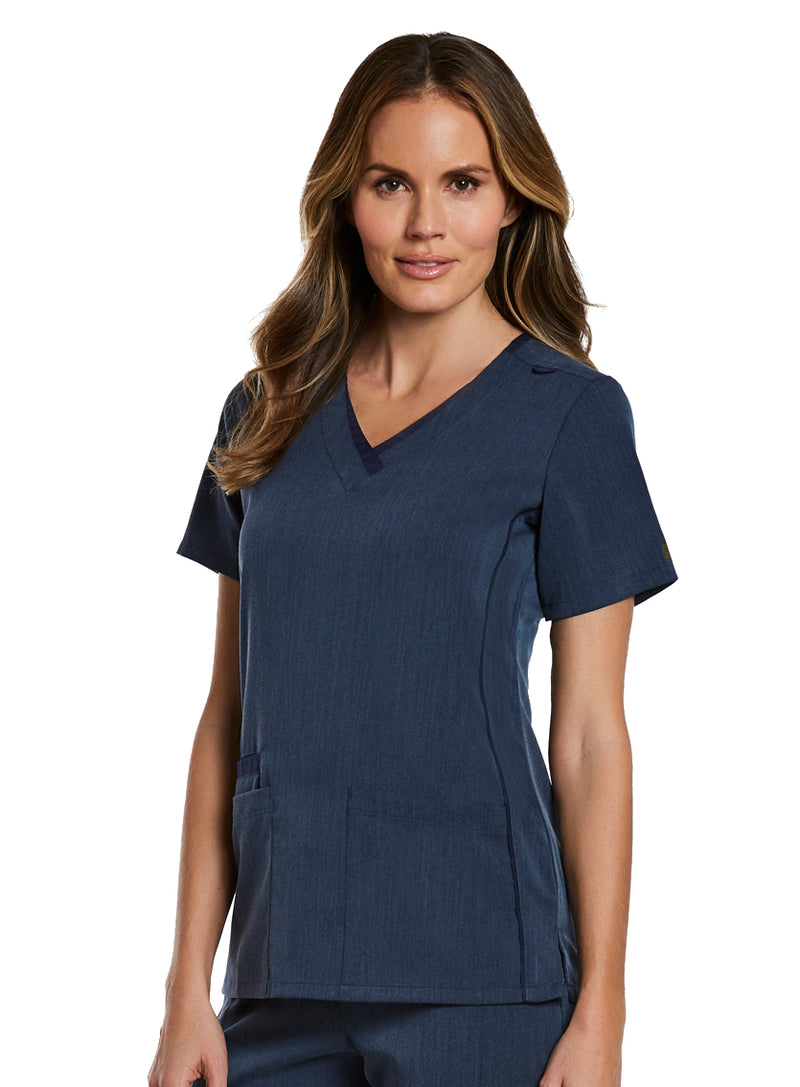  Contrast Double V-Neck Top Heather Navy Sideview