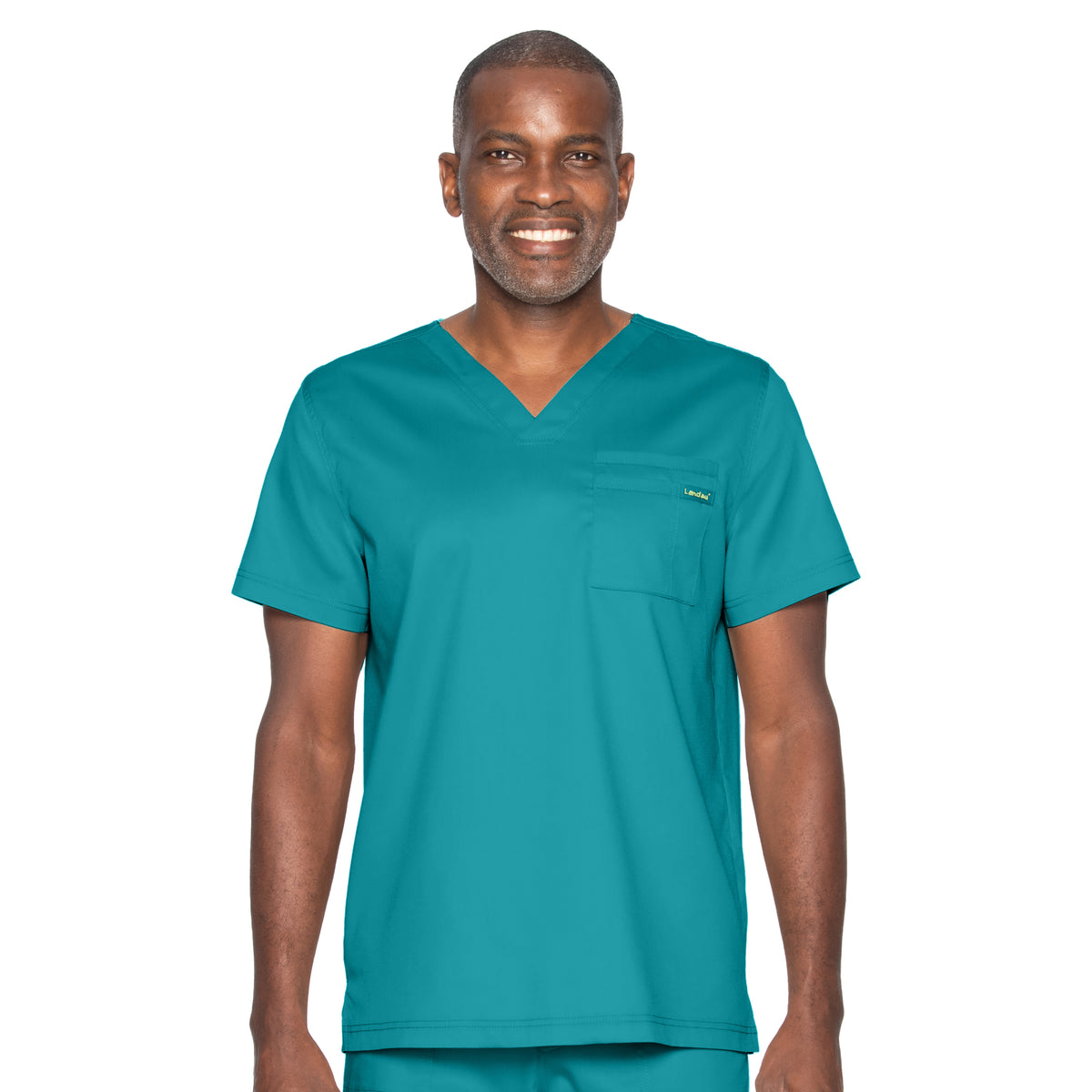 Landau ProFlex Men's 2-Pocket V-Neck Scrub Top 4259 -Teal-Frontview