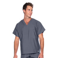 Landau Essentials Unisex 1-Pocket V-Neck Scrub Top 7502 -Steel Grey-Frontview