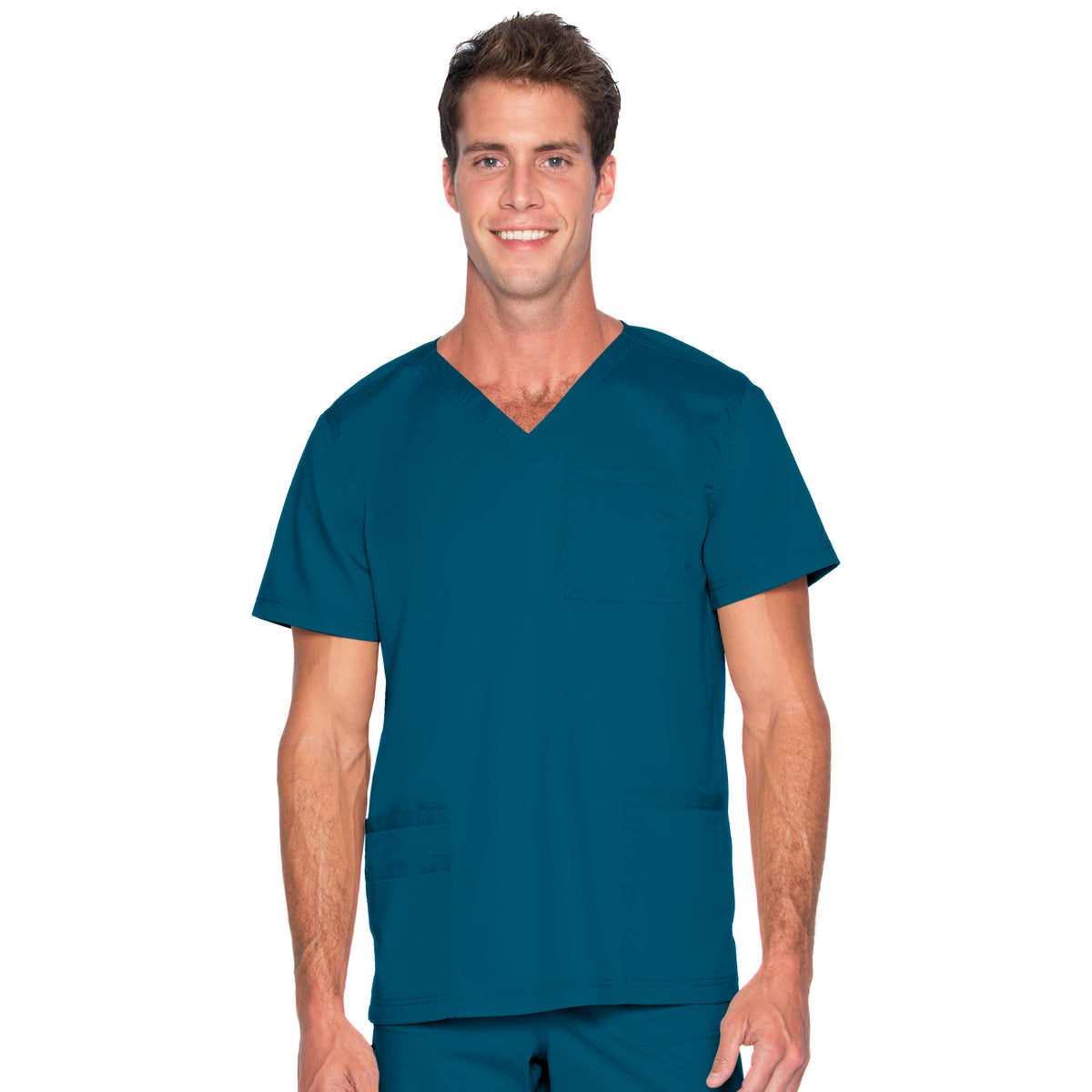 Landau ProFlex Men's 4-Pocket V-Neck Scrub Top 4253 -Caribbean-frontview