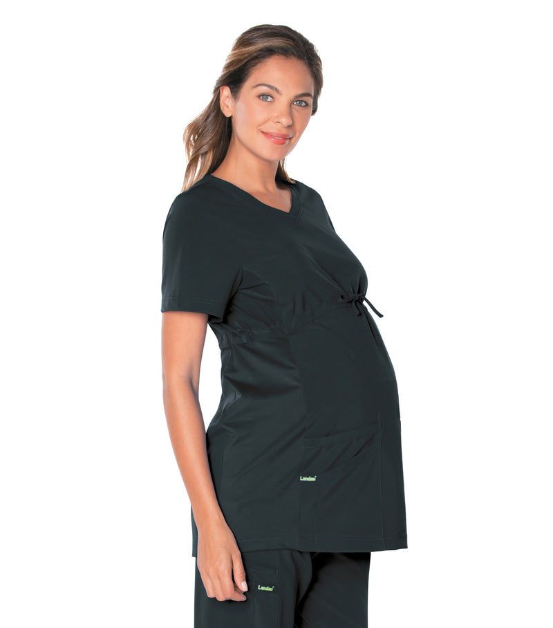 Landau ProFlex Women's 3-Pocket V-Neck Maternity Scrub Top 4399 -Black-Frontview