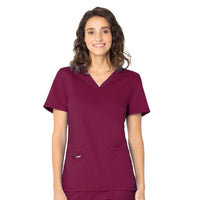 Landau ProFlex Women's 2-Pocket V-Neck Scrub Top 4168 -Wine-frontview