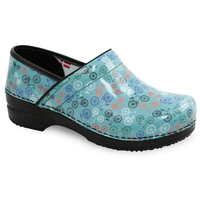 Sanita Auburn Women's Bicycle Print Patent Leather Teal Medical Clog - side view