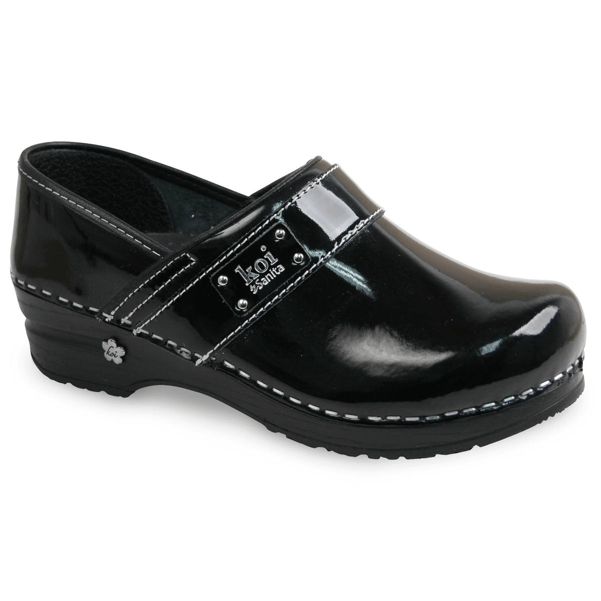 Sanita Lindsey Women's Patent Leather Medical Clog - side view black