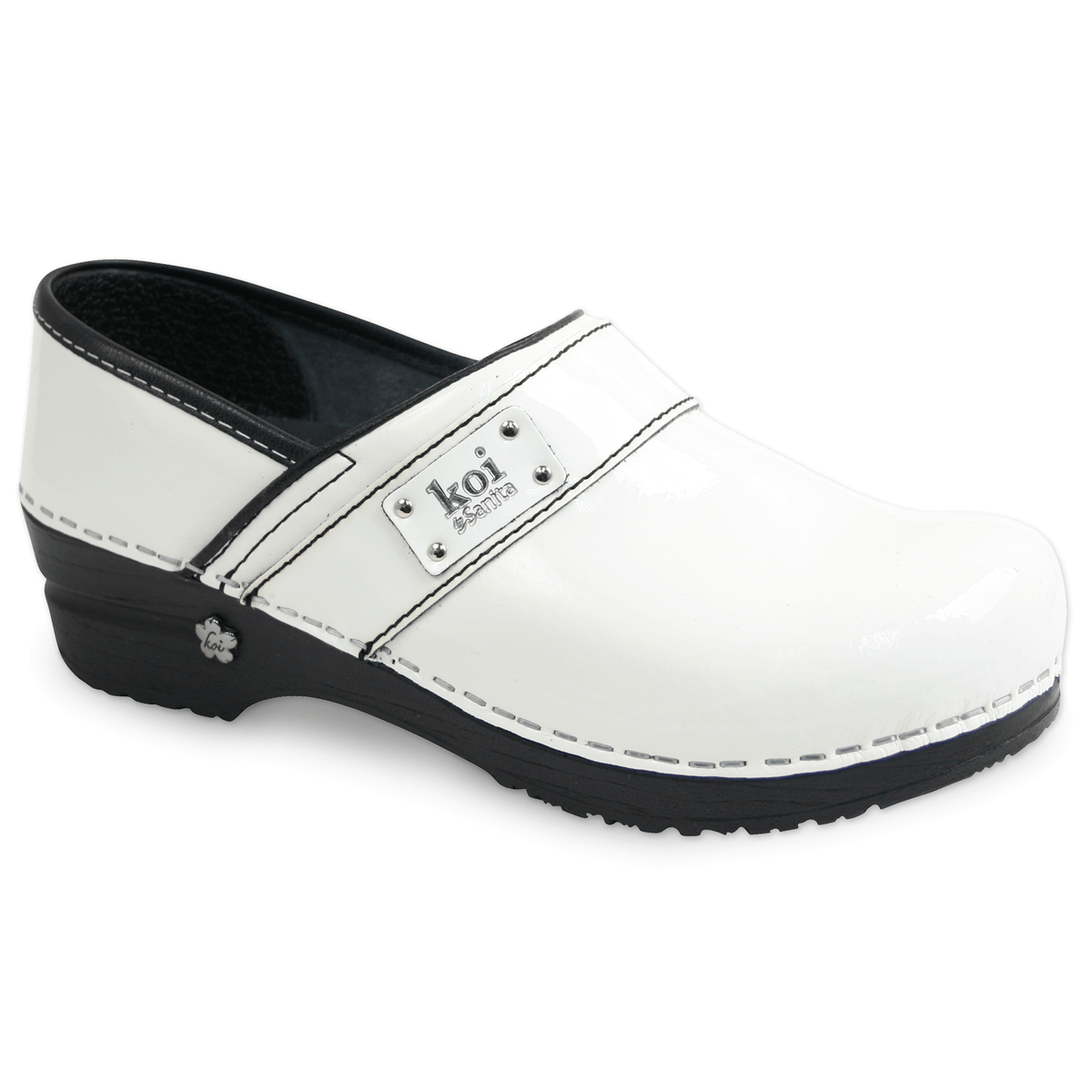 Sanita Lindsey Women's Patent Leather Medical Clog - side view white