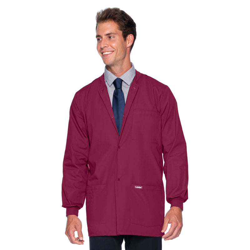 Landau Essentials Men's Warm-Up Scrub Jacket 7551 -Wine-frontview