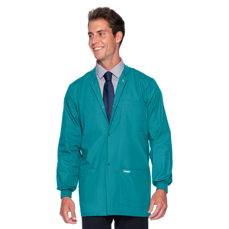 Landau Essentials Men's Warm-Up Scrub Jacket 7551 -Teal-frontview